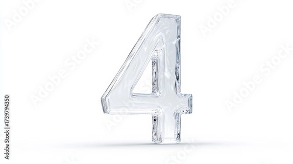 Fototapeta A number four in a transparent design stands out against a plain white background, showcasing a sleek and modern appearance