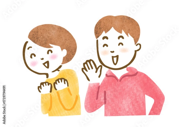 Fototapeta 応援している様子の男女の手描きイラスト