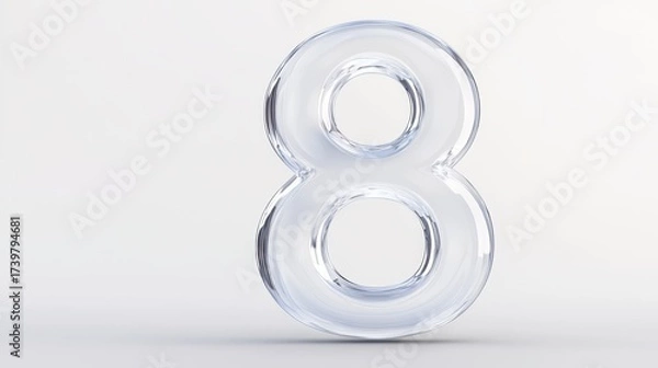 Fototapeta The number eight is presented in a clear, transparent form, showcasing its modern and simplistic design against a bright background