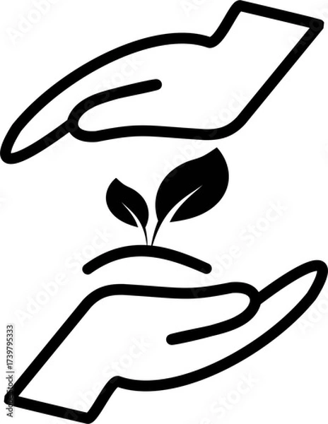Obraz Growth plant in hands icon. Hands hold plant vector icon. Vector graphics and not Artificial Intelligence, logo illustration. Replaceable vector design.