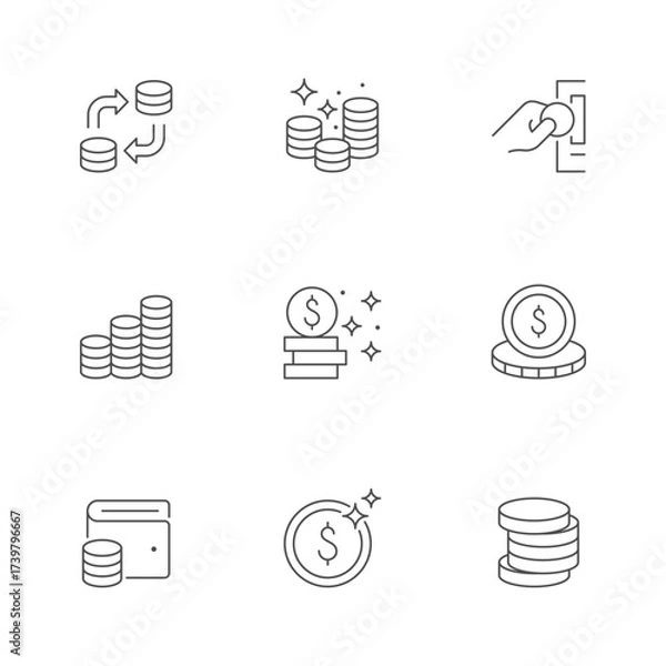Fototapeta Set line icons of coin