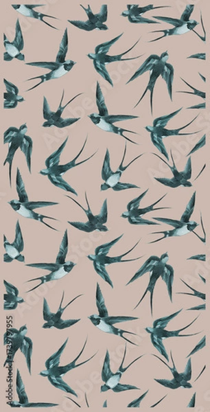 Fototapeta Swallow Birds Seamless Pattern