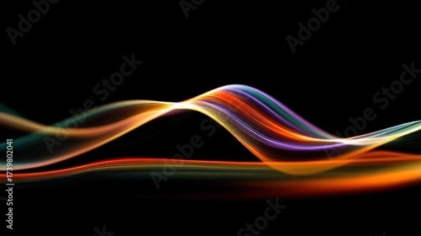 Fototapeta Vibrant Flowing Waves in Abstract Light Trails on Dark Background for Artistic and Creative Visuals