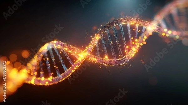 Fototapeta Sparkling DNA Helix with Light Particles in a Scientific Abstract Background for Biotechnology and Research Illustrations