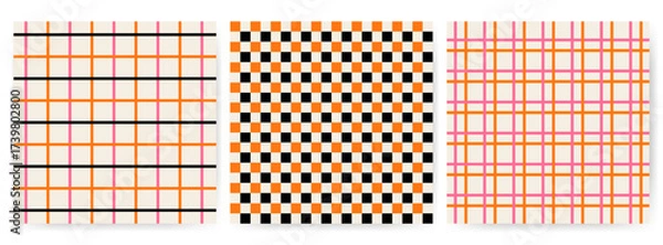 Fototapeta Halloween seamless patterns. Plaid and checkered patterns. Holiday background design for wrapping Paper, wallpaper, fabric.
