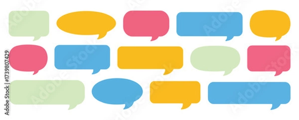 Fototapeta A vibrant collection of diverse pastel-colored speech and chat bubbles for communication graphics.