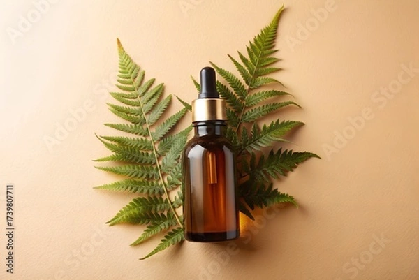 Fototapeta Minimal Skincare Branding Scene with Amber Bottle