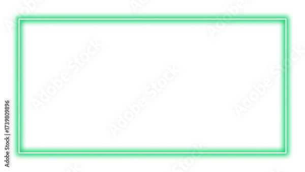 Fototapeta Green glowing neon rectangular frame element with transparent background