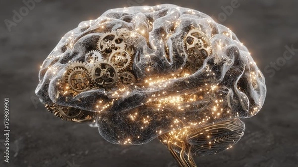 Fototapeta Intricate Brain Model with Gears and Lights Illustrating Concepts of Innovation and Technology