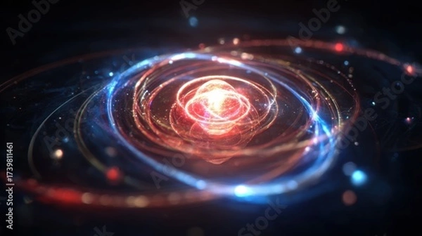Fototapeta Abstract Representation of Energy and Light in a Colorful Cosmic Environment with Swirling Particles and Radiant Flares
