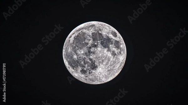 Fototapeta Lunar Astronomy Vistas: Full Moon Craters, Dark Night Skies, 3D Lunar Surface Orbits & Abstract Moonlight Backgrounds