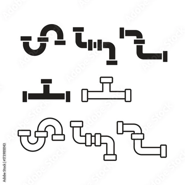 Obraz Water Pipe Icon Set ? Vector Line, Plumbing and Water Pipe Vector Icons.Water Supply Line Icons ? Vector Set for Web..eps
