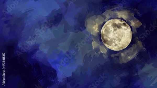 Fototapeta Lunar Astronomy Vistas: Full Moon Craters, Dark Night Skies, 3D Lunar Surface Orbits & Abstract Moonlight Backgrounds