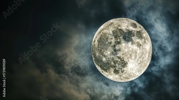 Fototapeta Lunar Astronomy Vistas: Full Moon Craters, Dark Night Skies, 3D Lunar Surface Orbits & Abstract Moonlight Backgrounds