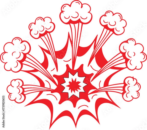 Obraz Red Comic Explosion Vector – Cartoon Boom Effect Illustration