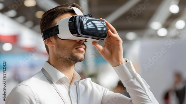 Obraz Educational AI Future: Eastern European Pedagogy Specialist Reviews AI-Enhanced Learning Systems on Educational Technology Display. Using Adaptive Learning Platform He Designs Pers
