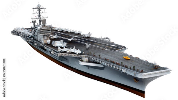 Fototapeta Aircraft Carrier: An impressive aircraft carrier cuts through the open sea, showcasing the might and technology. Its sleek design and massive size represent power and mobility. 
