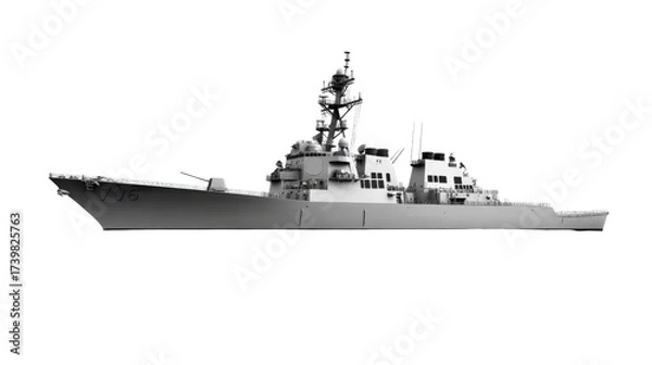 Fototapeta Naval Vessel: A meticulously captured profile of a naval ship. showcasing the robust design and intricate elements of maritime engineering.