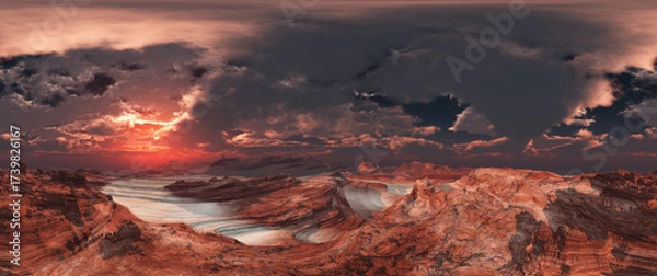 Obraz Panorama of Mars, Martian landscape, sunset on Mars, beautiful alien surface, 3D rendering