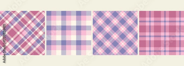 Obraz Set of pink creram and purple seamless plaid tartan pattern, colorful natural fabric swatch, textile, geometric background
