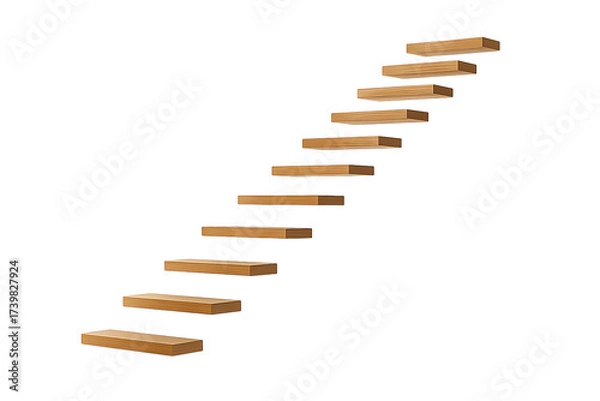 Fototapeta Wooden staircase steps isolated on transparent background