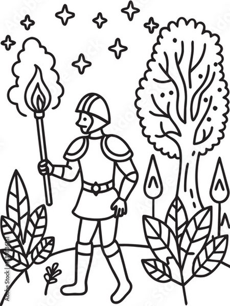Fototapeta Knight In Forest Adventure Outline Scene