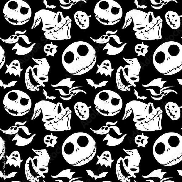 Fototapeta cute scary seamless pattern with abstract honor character design for Halloween night texture textile 