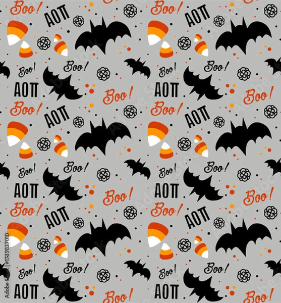 Fototapeta cute Halloween seamless pattern, abstract switch and ghost texture textile with alphabet design 