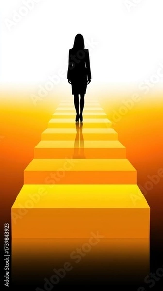 Fototapeta Ascending stairway towards sun individual ascends grand staircase moving towards radiant glow of sun symbolizing new beginnings