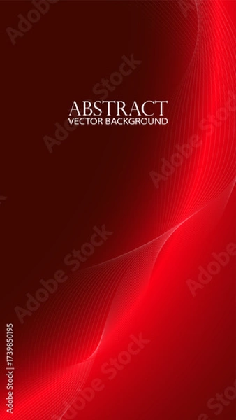 Fototapeta Abstract vector background with dynamic, bright red and deep burgundy gradient and thin, flowing white lines forming a modern wave design