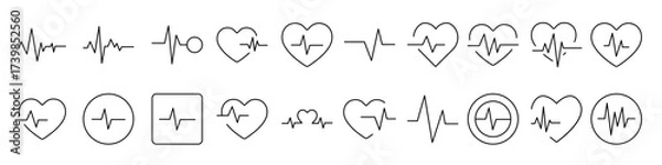 Obraz Pulse and Cardiogram Icon Set for UI, Placards, Books, Apps. Editable Stroke. Suitable for Web Sites, Books, Cards, Apps