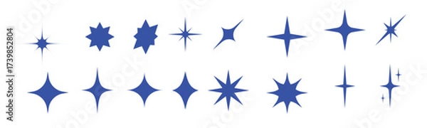 Obraz Retro star of different shapes flash silhouette set, Collection of twinkle particle stars and rays decorative symbols for design. Vector icons y2k style basic shapes geometric graphic elements