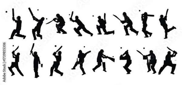 Obraz cricket player silhouettes vector illustration set