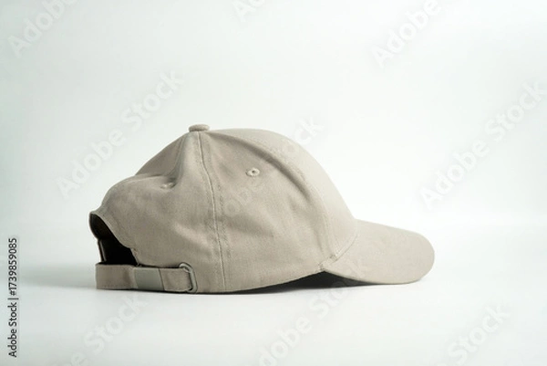Fototapeta A blank gray baseball cap sits on a clean white background, viewed from a straight-on perspective. This versatile image is perfect for mockups, clothing, or accessory concepts.

