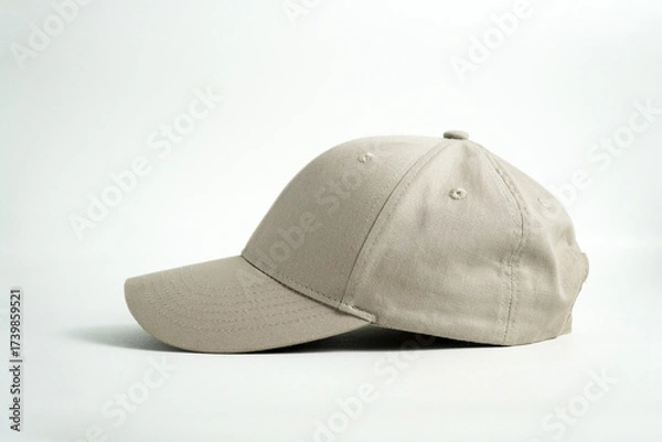Fototapeta A blank gray baseball cap sits on a clean white background, viewed from a straight-on perspective. This versatile image is perfect for mockups, clothing, or accessory concepts.

