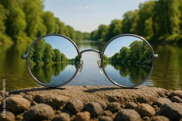 Obraz River Scene Reflected in Eyeglasses