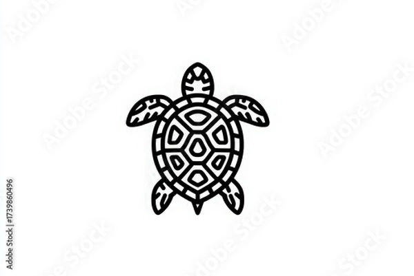 Obraz A black outline of a sea turtle is prominently displayed on a white background. The design emphasizes the turtles distinctive shell and flippers, making it suitable for art or educational purposes.