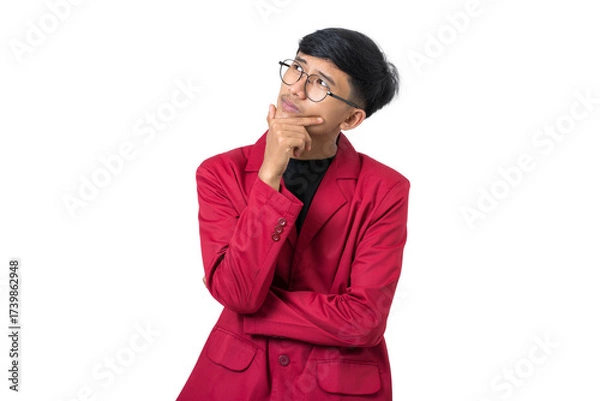 Obraz Thoughtful Young college student thinking about something isolated on white background