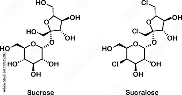 Fototapeta Chemical structure of sucrose and sucralose