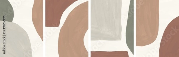 Fototapeta Abstract contemporary background set with organic forms in earthy colors. Creative design in terracotta, beige, sage green, sienna shades. Modern gouache texture collection with paint brush strokes
