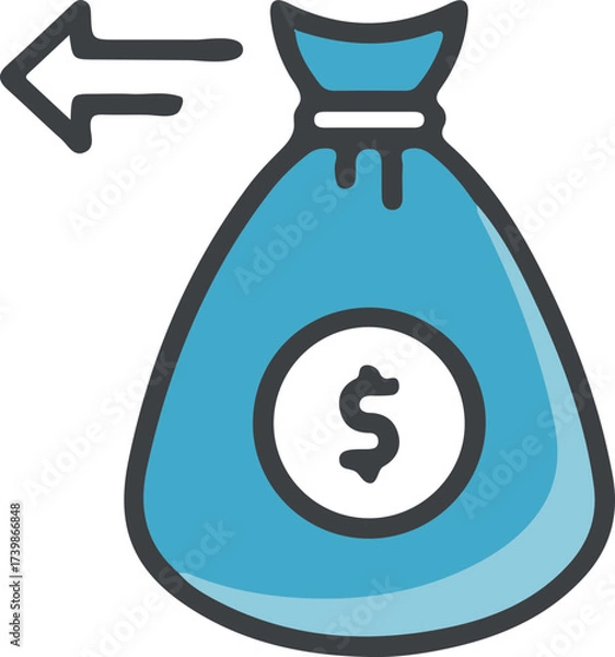 Fototapeta Money Refund Icon Featuring a Blue Dollar Filled Bag with Left Pointing Arrow Showing Financial Transaction