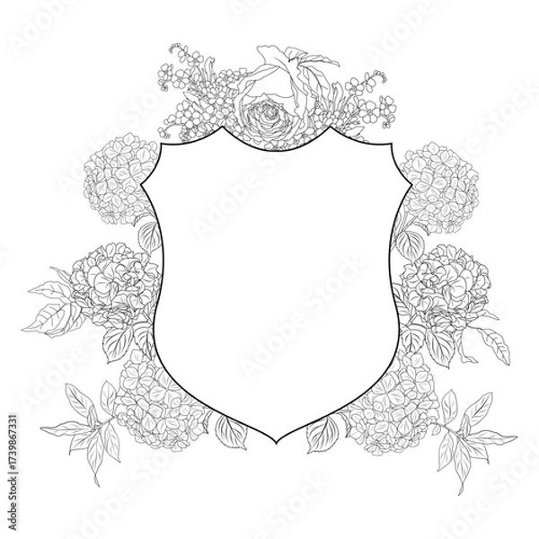 Obraz Roses and Hydrangeas Wedding Crest