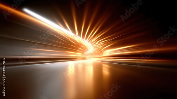 Fototapeta Ultra realistic conceptual tunnel of light with warm golden glow and dynamic motion effect creating futuristic and energetic
