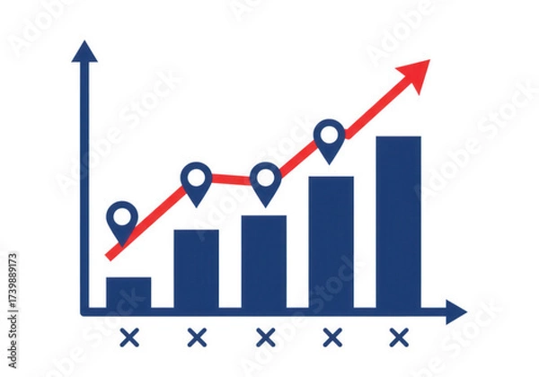 Obraz This bar graph illustrates an upward trend, with a red arrow emphasizing the positive direction. It represents growth, progress, and success in business or finance.