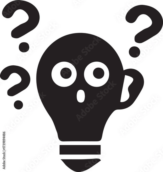 Fototapeta Confused Lightbulb Character Surrounded by Question Marks Represents Problem Solving and Uncertainty