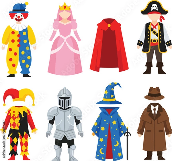 Obraz Collection of colorful costume and disguise isolated on white background