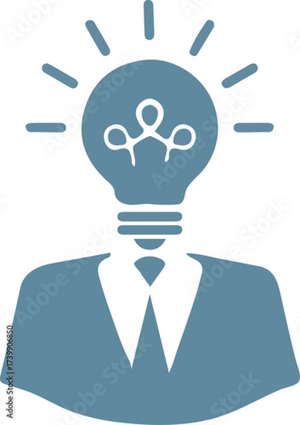 Fototapeta A Business Leader of Innovation with Light Bulb Head Represents Creative Thinking and Unique Problem Solving Skills