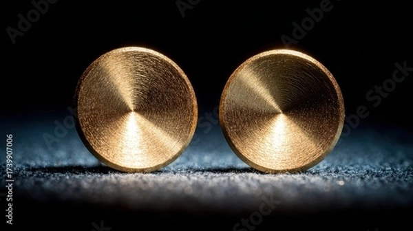 Fototapeta Pair of Gold Stud Earrings Displayed Against a Dark Background