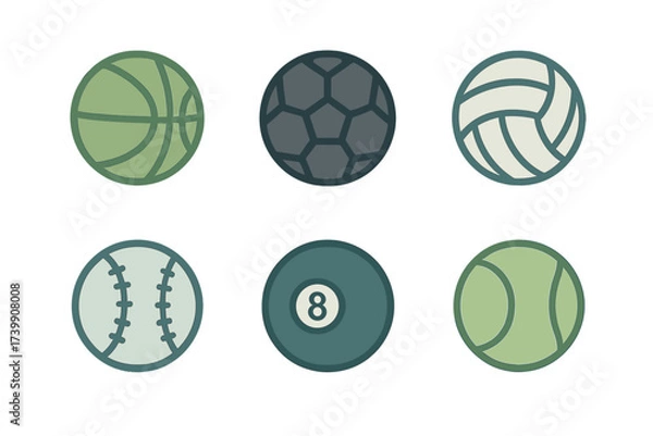 Fototapeta Six different sports balls set including basketball soccer volleyball and baseball