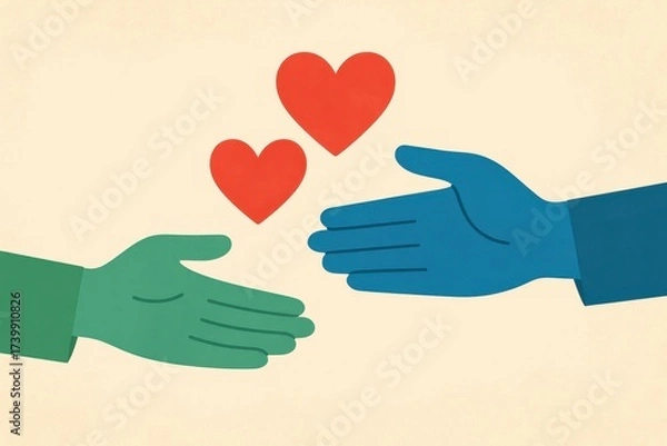 Fototapeta Connection and compassion hands sharing hearts emotions in a graphic illustration warm environment